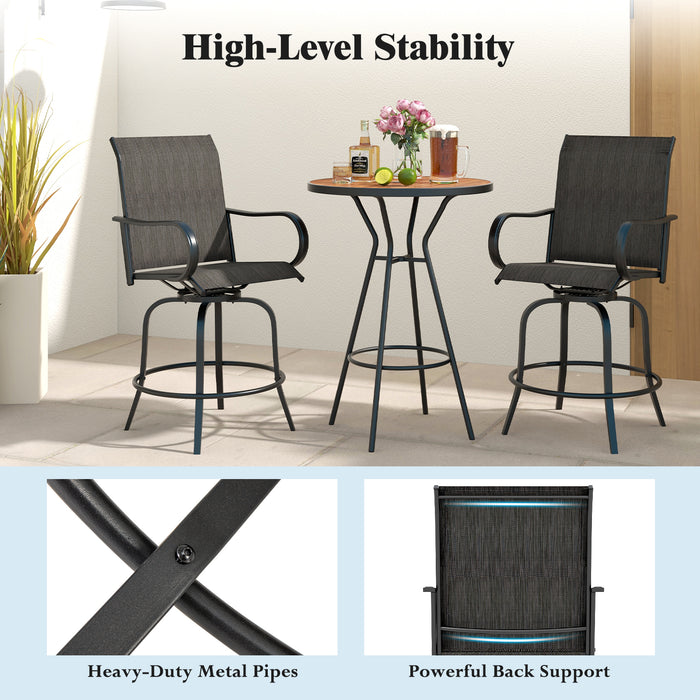 2 Pieces 360 Rotating Bar Stool Set with Armrests for Patio-Black