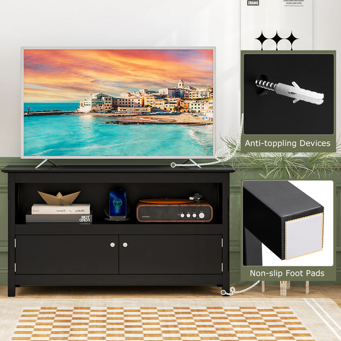 TV Stand Entertainment Center with Charging Station for TVs up to 50 Inch-Black