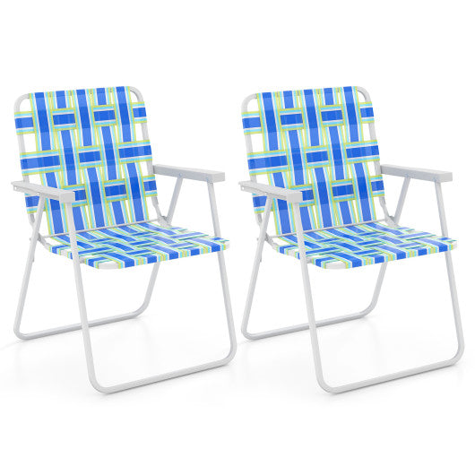 2 Pieces Folding Beach Chair Camping Lawn Webbing Chair-Blue