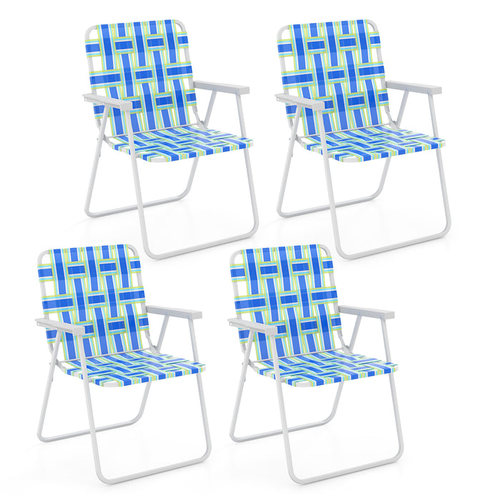 4 Pieces Folding Beach Chair Camping Lawn Webbing Chair-Blue