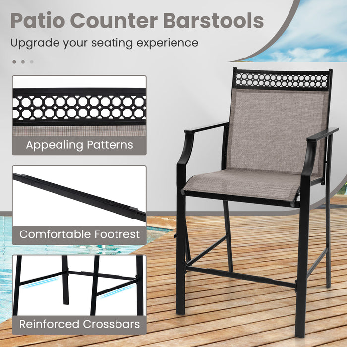 Outdoor Counter Stools Set of 2 Heavy-Duty Barstools with Footrest and Armrests-Coffee