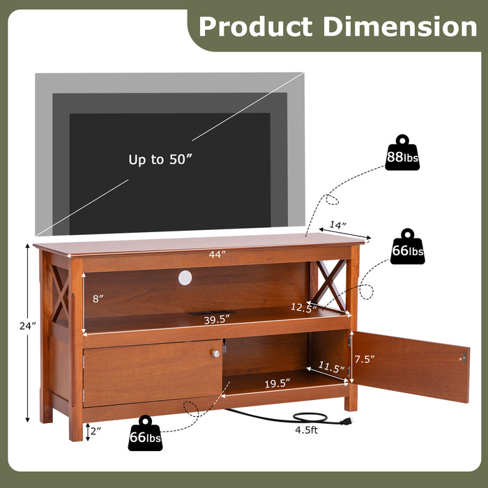 44 Inch Wooden Storage Cabinet TV Stand-Brown