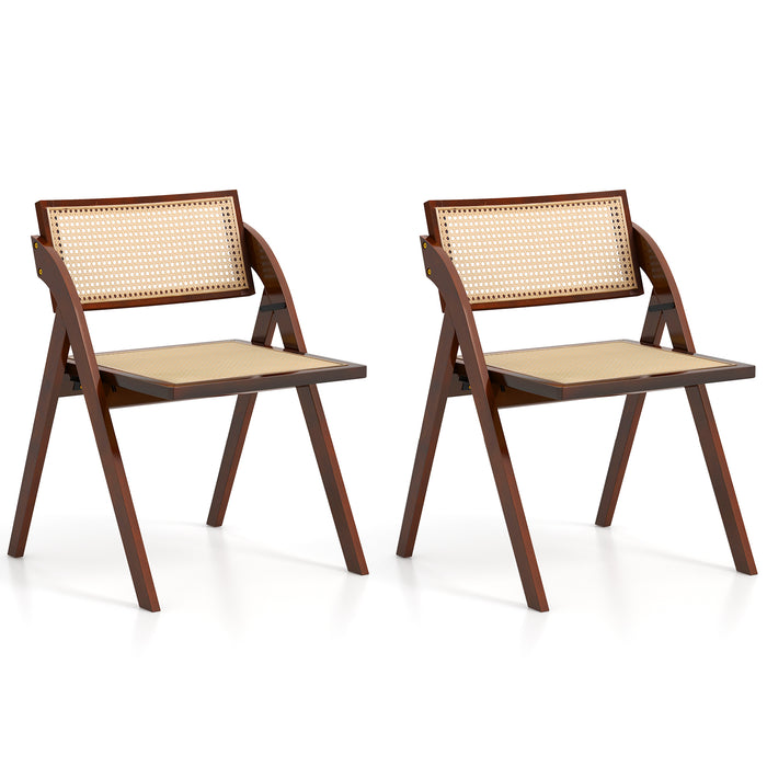 Foldable Dining Chairs Set of 2 with Woven Rattan Backrest-Brown