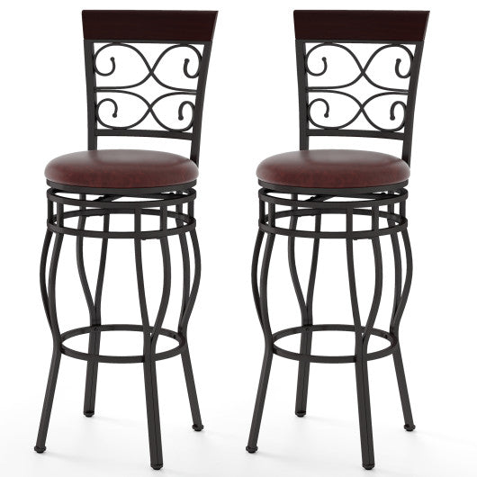 2 Pieces 30 Inch 360 Degree Swivel Bar Stools with Leather Padded Seat-Brown