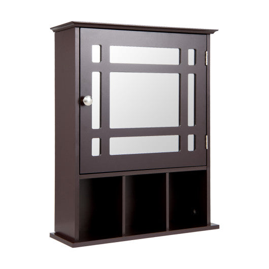 Wall Mounted and Mirrored Bathroom Cabinet-Brown