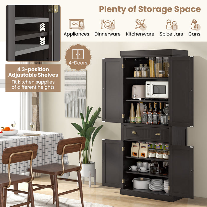 Cupboard Freestanding Kitchen Cabinet w/ Adjustable Shelves-Dark Brown