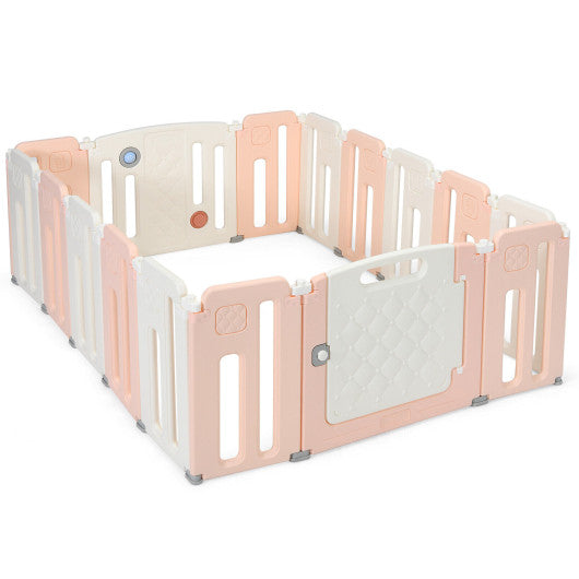 16 Panels Baby Safety Playpen with Drawing Board-Pink