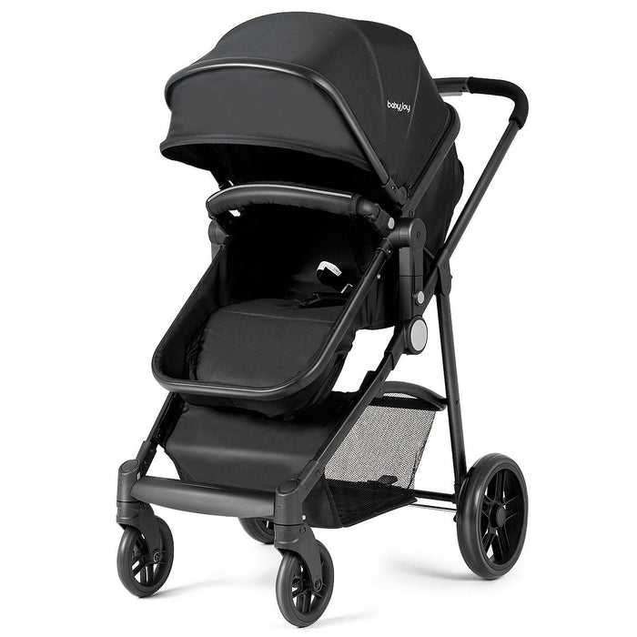 2-in-1 Foldable Pushchair Newborn Infant Baby Stroller-Black