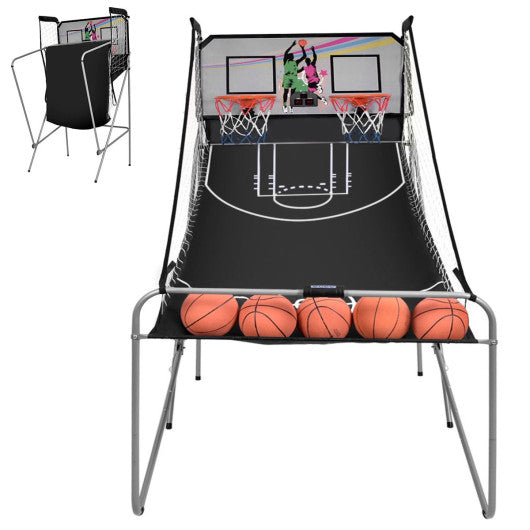 Indoor Double Electronic Basketball Game with 4 Balls-Grey