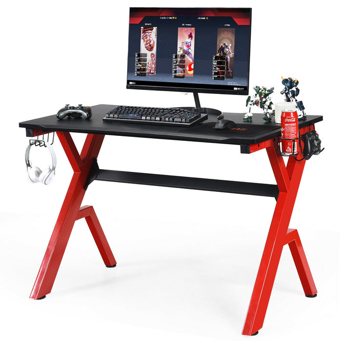 Ergonomic Gaming Desk with Carbon Fiber Surface and R-Shape Steel Frame