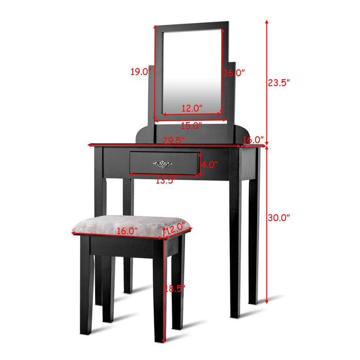 Vanity Dressing Table Stool Set with Large Makeup Mirror