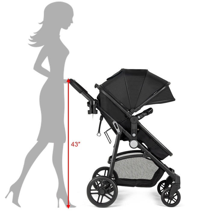 2-in-1 Foldable Pushchair Newborn Infant Baby Stroller-Black