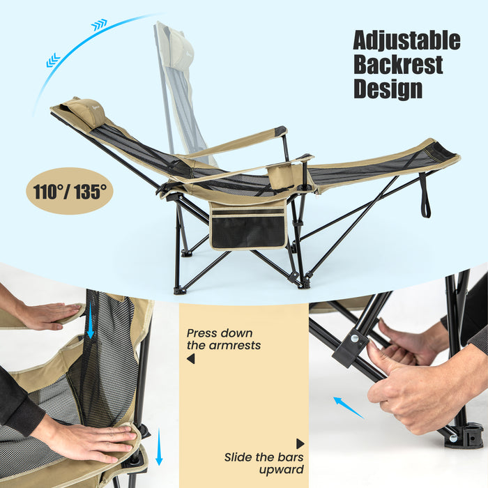 Camping Lounge Chair with Detachable Footrest Adjustable Backrest-Khaki