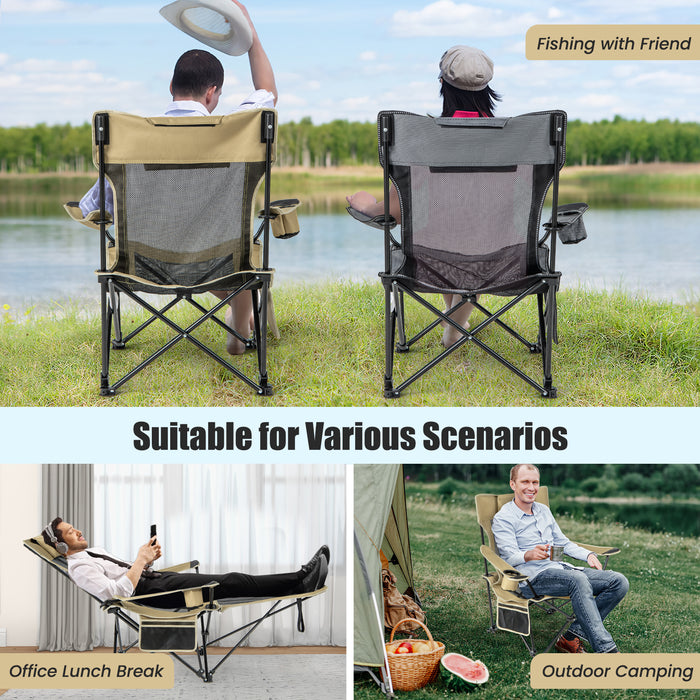 Camping Lounge Chair with Detachable Footrest Adjustable Backrest-Khaki