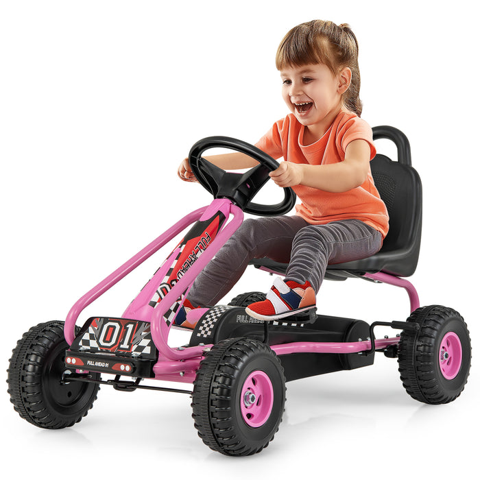 4 Wheel Pedal Powered Ride On Car with Adjustable Seat-Pink