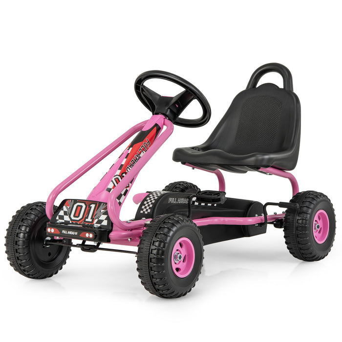 4 Wheel Pedal Powered Ride On Car with Adjustable Seat-Pink