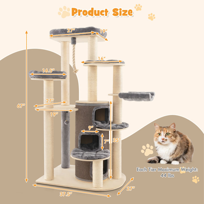 Multi-Level Cat Tree with 3-story Cat Condo-Gray