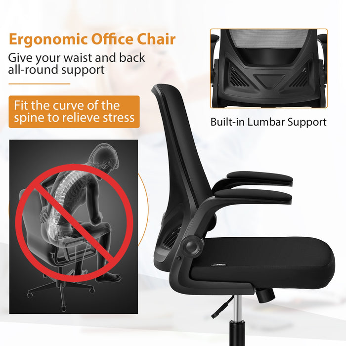 Swivel Mesh Office Chair with Foldable Backrest and Flip-Up Arms-Black