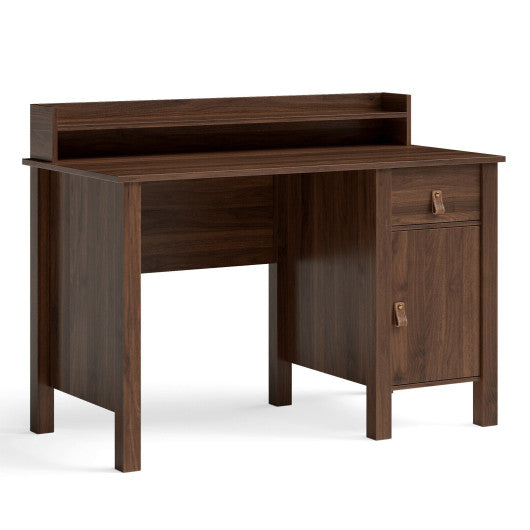 48 Inch Computer Desk Writing Workstation with Drawer and Hutch Walnut-Walnut