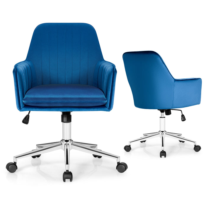 Velvet Accent Office Armchair with Adjustable Swivel and Removable Cushion-Blue