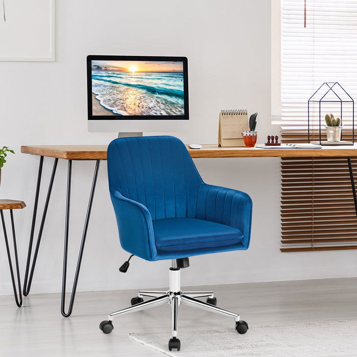 Velvet Accent Office Armchair with Adjustable Swivel and Removable Cushion-Blue