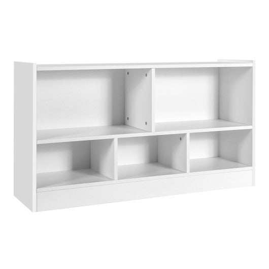 Kids 2-Shelf Bookcase 5-Cube Wood Toy Storage Cabinet Organizer-White