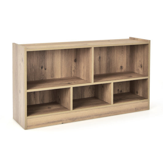 Kids 2-Shelf Bookcase 5-Cube Wood Toy Storage Cabinet Organizer-Natural