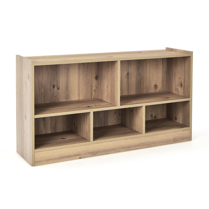 Kids 2-Shelf Bookcase 5-Cube Wood Toy Storage Cabinet Organizer-Natural