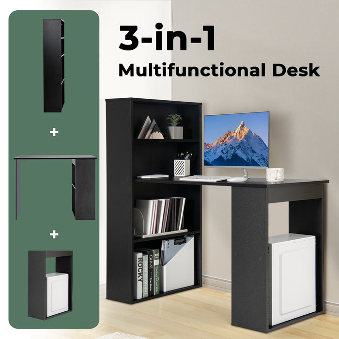 Computer Desk Writing Workstation Office with 6-Tier Storage Shelves-Black