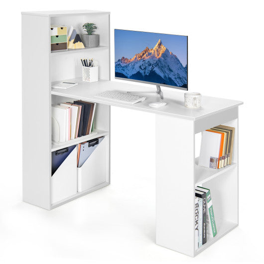 Computer Desk Writing Workstation Office with 6-Tier Storage Shelves-White