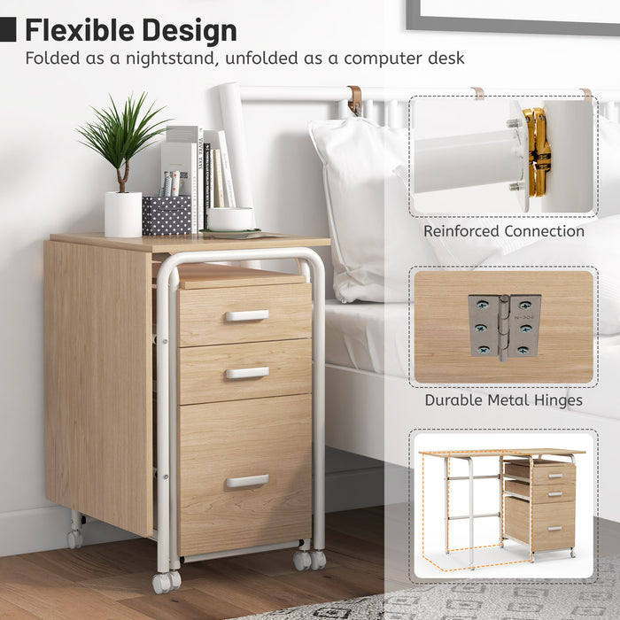 Folding Computer Laptop Desk Wheeled Home Office Furniture-Natural