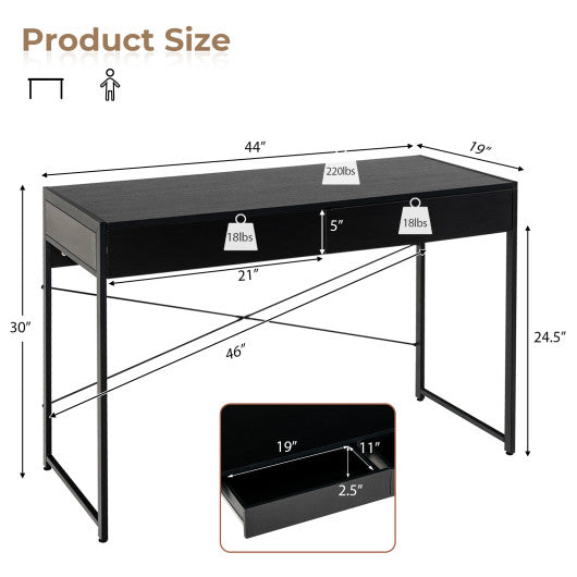 2-Drawer Home Office Desk with Steel Frame-Black