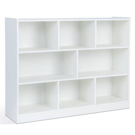 3-Tier Open Bookcase 8-Cube Floor Standing Storage Shelves Display Cabinet-White