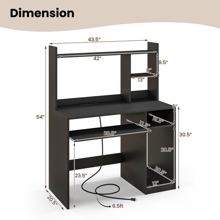 Home Office Computer Desk with Bookcase Keyboard Tray and CPU Stand-Black