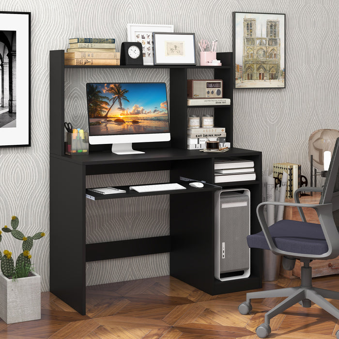 Home Office Computer Desk with Bookcase Keyboard Tray and CPU Stand-Black