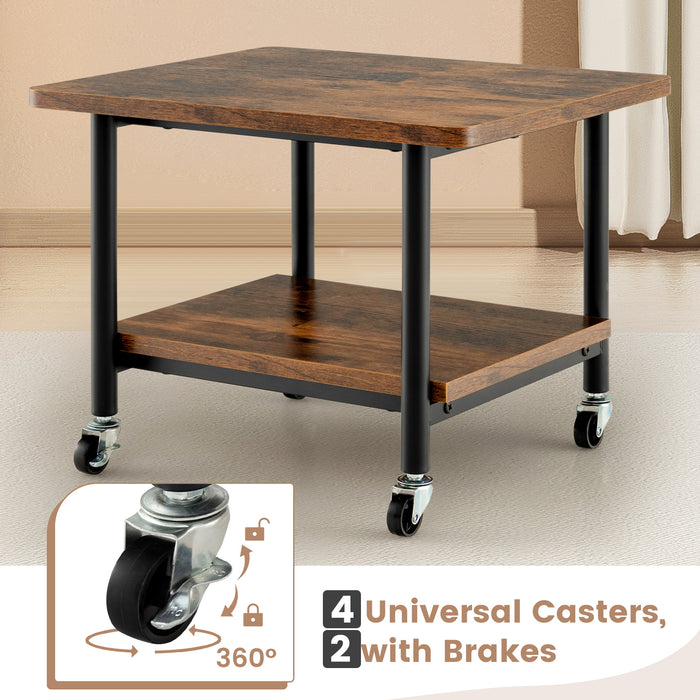 Under Desk Printer Stand with 360Â° Swivel Casters-Brown