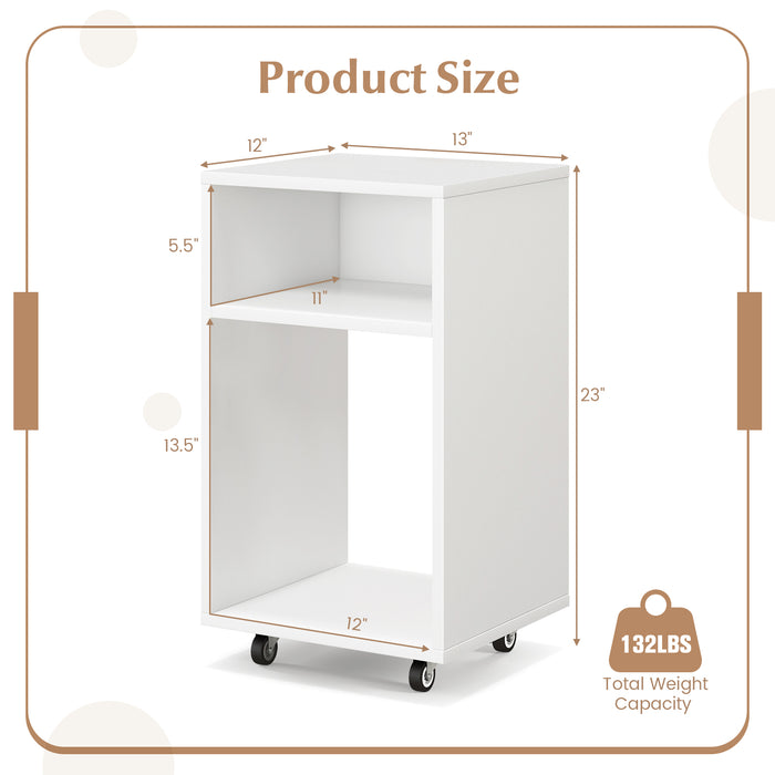 Mobile File Cabinet Wooden Printer Stand Vertical Storage Organizer-White