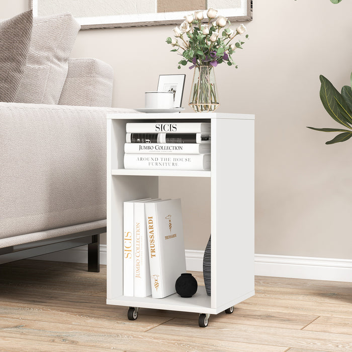 Mobile File Cabinet Wooden Printer Stand Vertical Storage Organizer-White