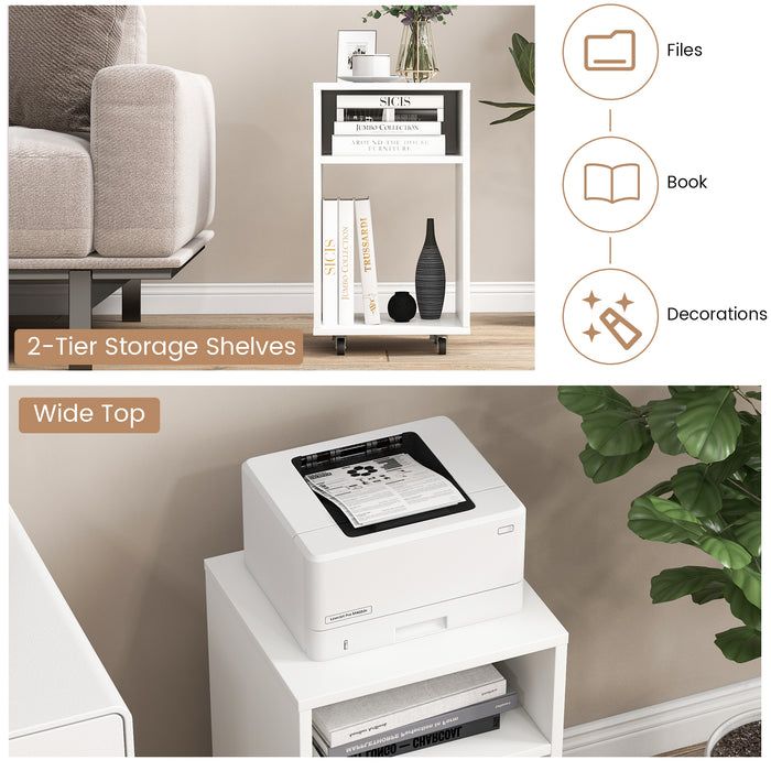 Mobile File Cabinet Wooden Printer Stand Vertical Storage Organizer-White