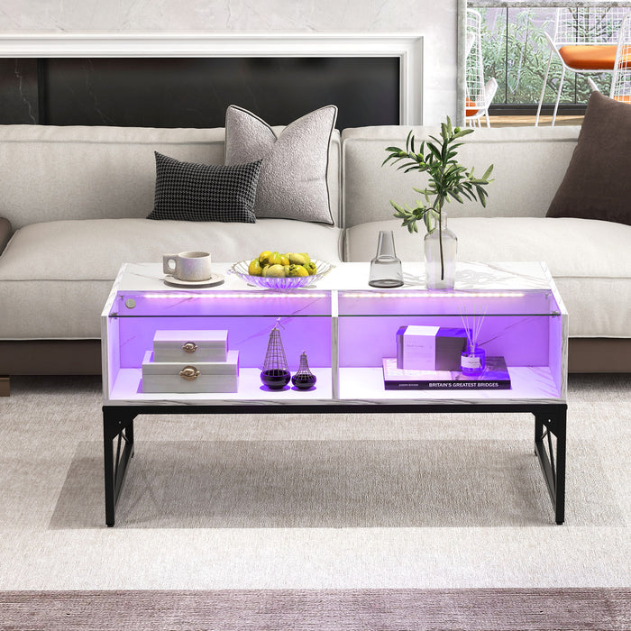 Center Table with Faux Marble and Tempered Glass Top-White