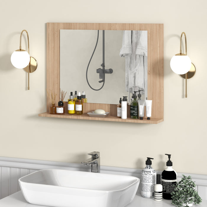 Rectangle Bathroom Mirror with Shelf 23.5 x 17.5 Inch and Wood Frame-Brown