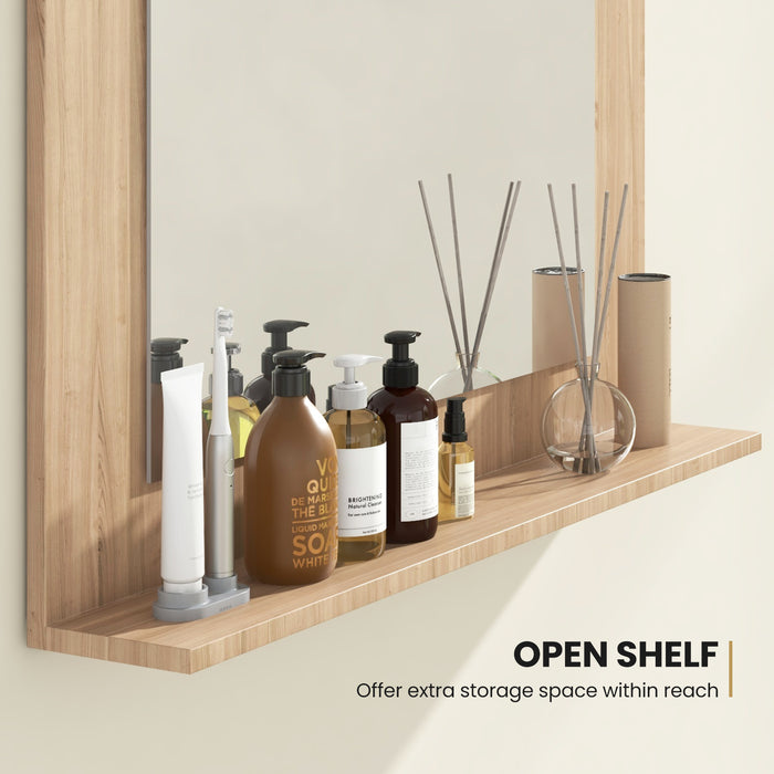 Rectangle Bathroom Mirror with Shelf 23.5 x 17.5 Inch and Wood Frame-Brown