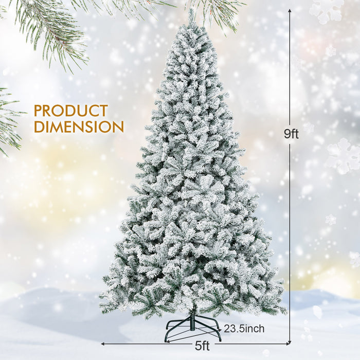 9 Feet Artificial Christmas Tree with Premium Snow Flocked Hinged