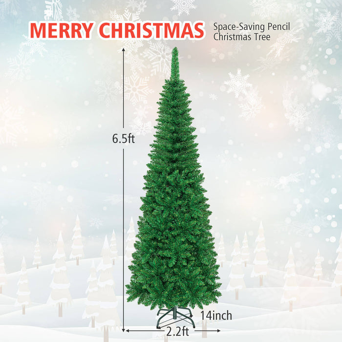 Pre-Lit Hinged Artificial Pencil Christmas Tree-6.5 Feet