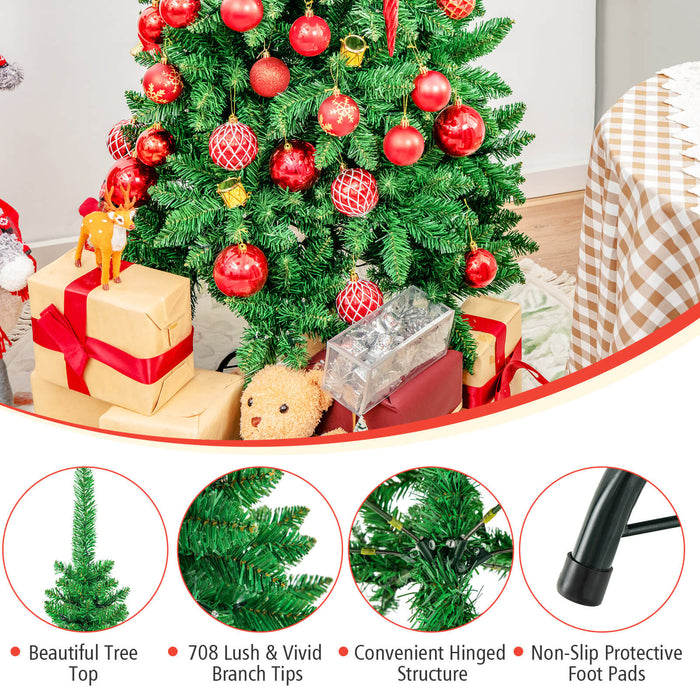 Pre-Lit Hinged Artificial Pencil Christmas Tree-6.5 Feet