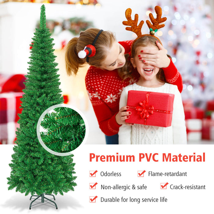 Pre-Lit Hinged Artificial Pencil Christmas Tree-6.5 Feet