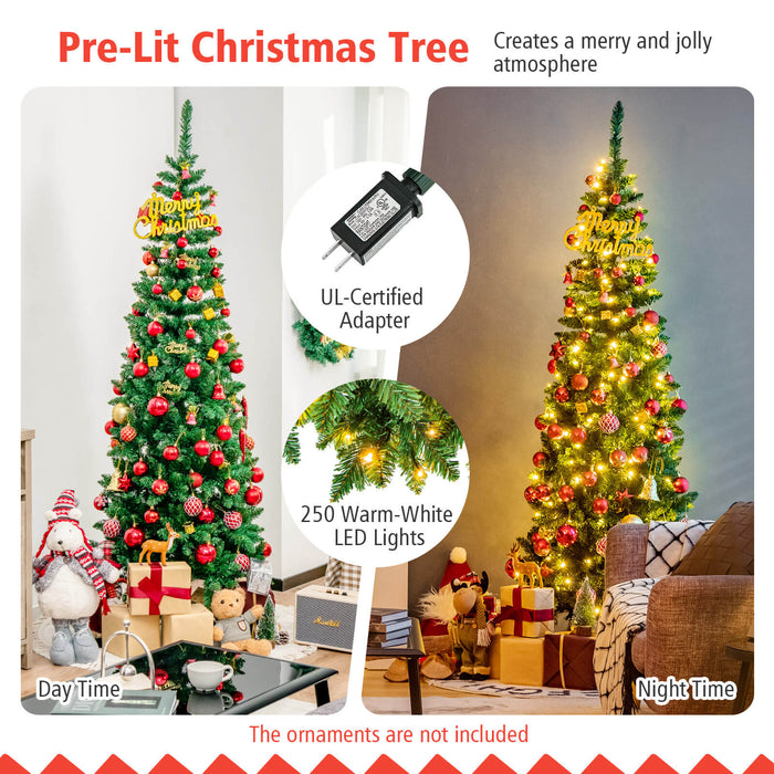 Pre-Lit Hinged Artificial Pencil Christmas Tree-6.5 Feet