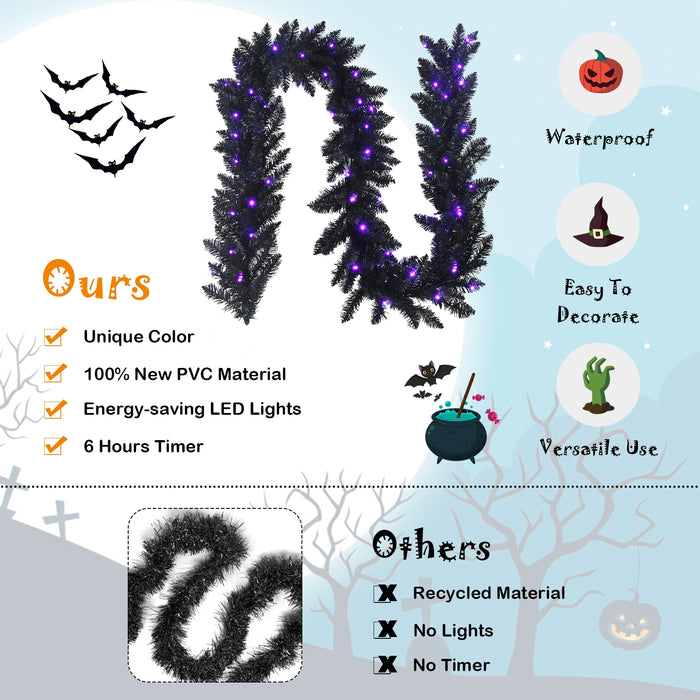 9 Feet Pre-lit Christmas Halloween Garland with 50 Purple LED Lights