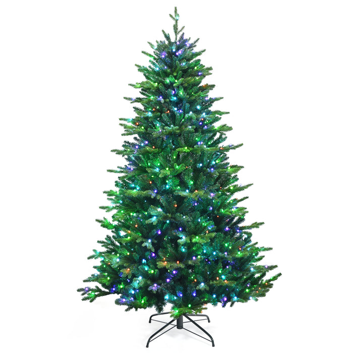 Pre-lit Artificial Hinged Christmas Tree with APP Controlled LED Lights-7 ft