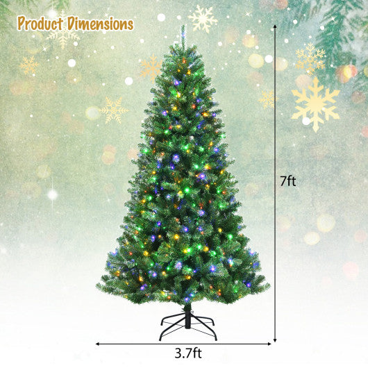 Artificial Hinged Christmas Tree with Remote-controlled Color-changing LED Lights-7'